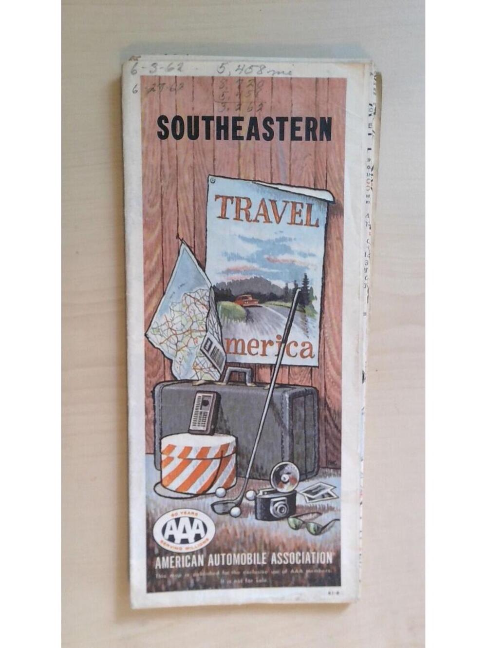1962 AAA Southeastern Travel Map American Automobile Association Vintage Road